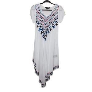 Riviera Sun Boho Embroidered Cover Up Dress White Women Size S Asymmetrical Hem